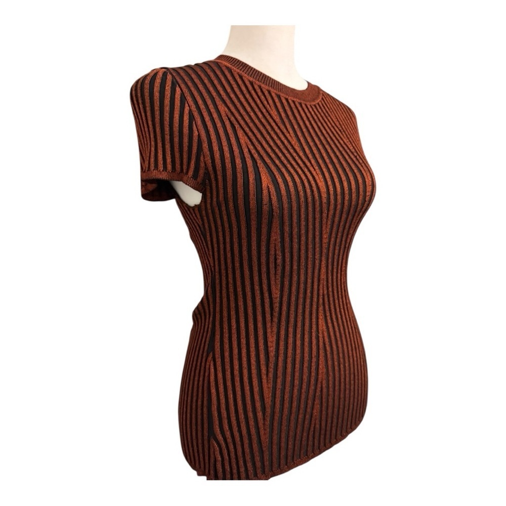 DKNY Ribbed Sweater Short Sleeve Copper Black Medium NWT - Picture 4 of 7